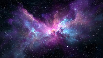 amazing nebula, purple and blue colors, black background, stars, hyper realistic,