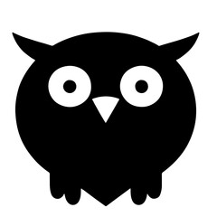 A black vector illustration of an owl perched on a branch. The owl has large, round eyes and a stylized design.