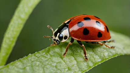Naklejka premium ladybird on a green leaf ai
