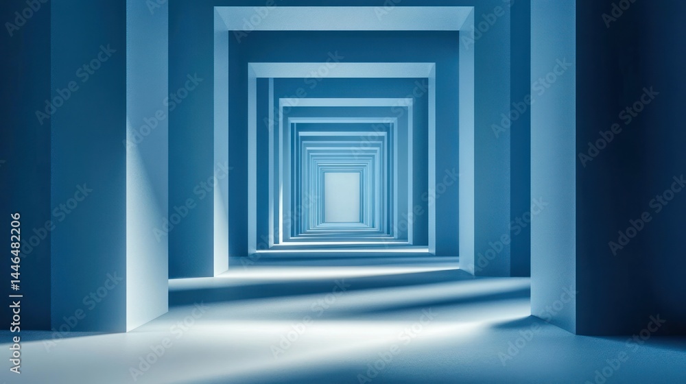 Aufkleber a digitally rendered, abstract hallway receding into a bright light, featuring a series of nested sq