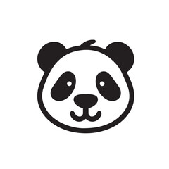 Simple Black and White Panda Face Icon in Minimalistic Style