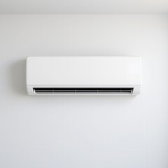Modern air conditioner hanging on white wall providing cooling comfort