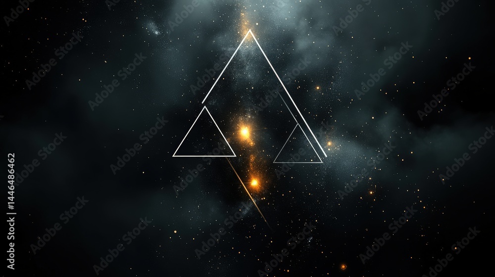 Poster geometric constellation: abstract triangles floating in a starry cosmic backdrop