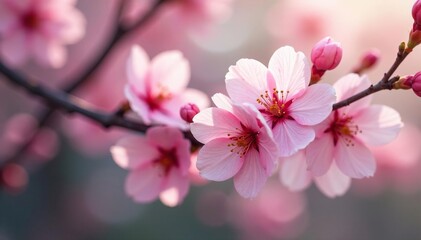 Obraz premium Delicate pink sakura blossoms, full bloom, soft petals , pink flowers, beautiful flowers