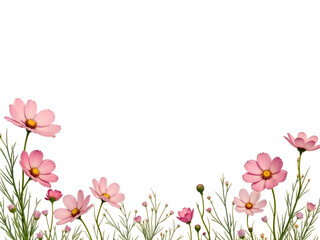 Flower meadow border with pink cosmos flowers, perfect for spring or nature-themed designs. Generative AI