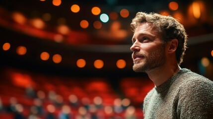 Obraz premium Focused theatergoer amidst a vibrant performance
