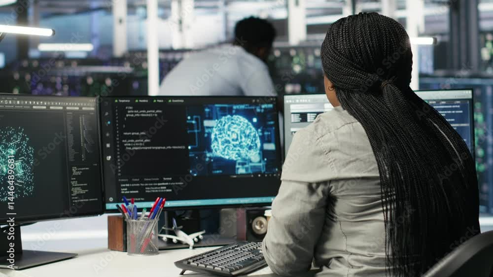 Poster server room specialist applies artificial intelligence technology to minimize system downtime. afric