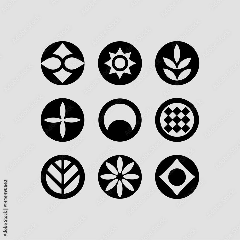 Poster nine abstract circular design elements for branding and logos