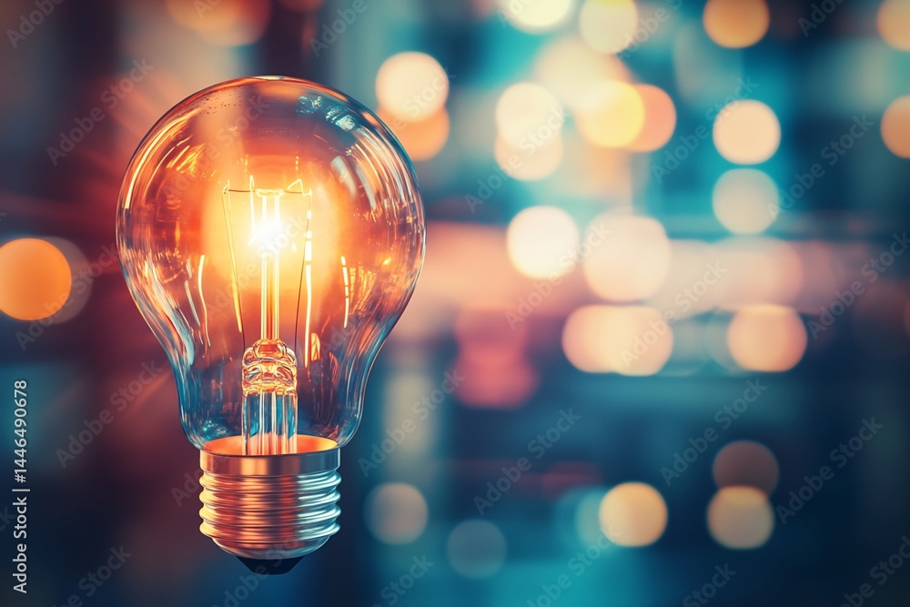 Poster incandescent light bulb with bokeh background