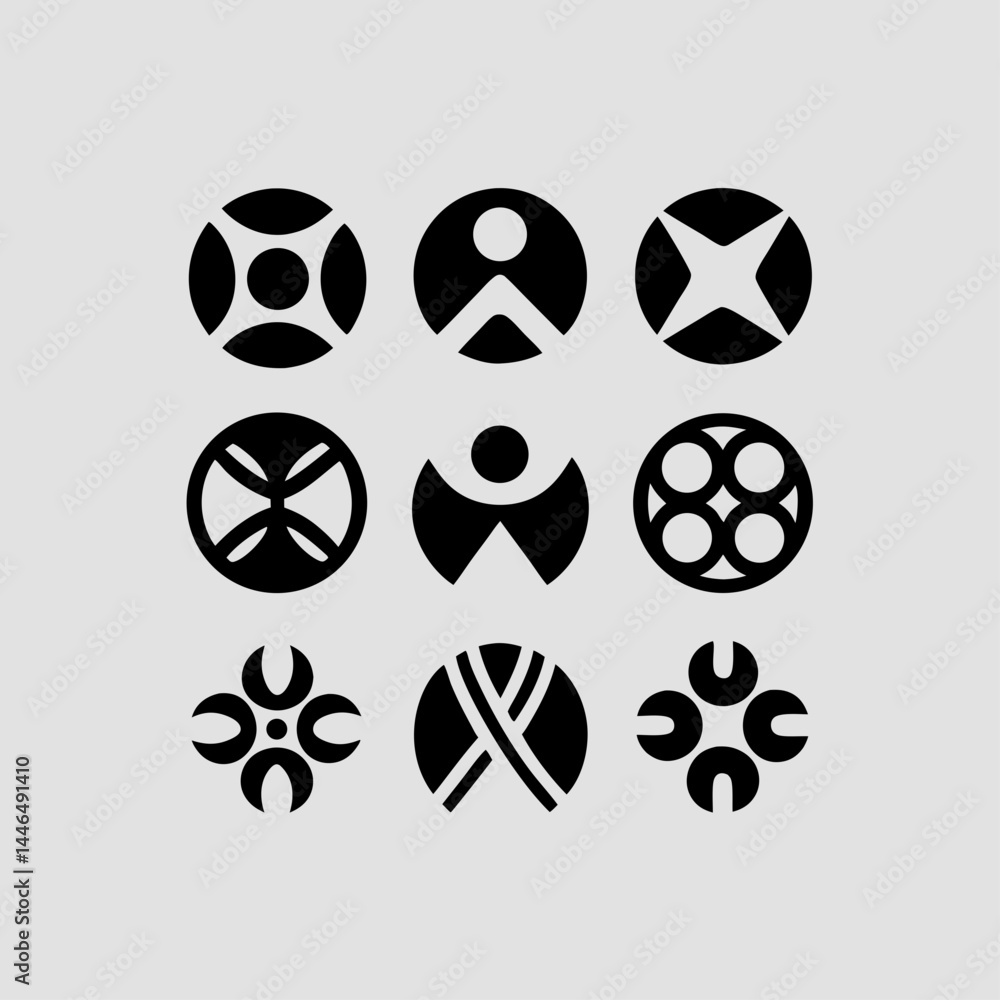 Poster abstract circular logo design set featuring modern geometric icons ideal for branding and identity p