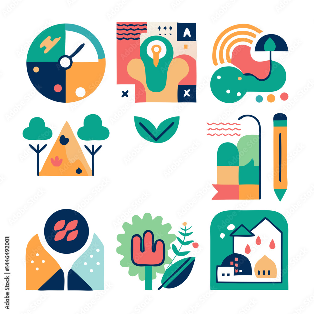 Poster colorful abstract icons set perfect for branding logo design and web design projects