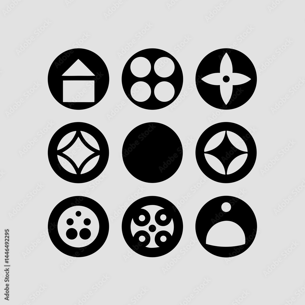 Aufkleber geometric icon set for branding and logo design featuring scalable shapes and minimalist style