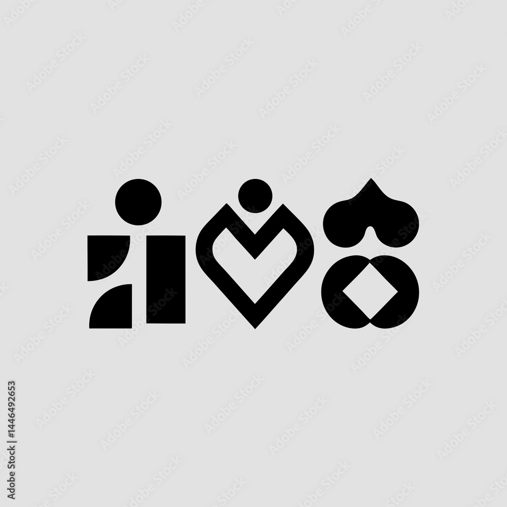 Poster abstract geometric design featuring heart shape and symbolic icons ideal for branding and logo creat