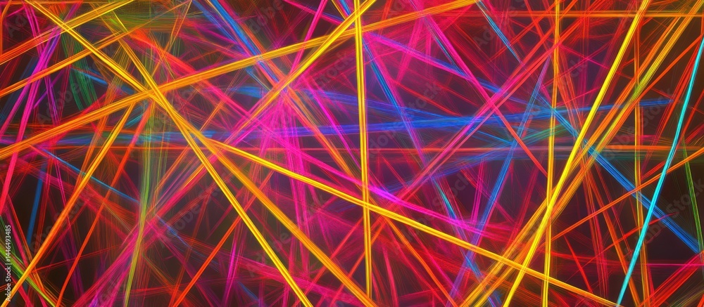 Poster vibrant luminous linear patterns across a deep, saturated backdrop of visual entanglement