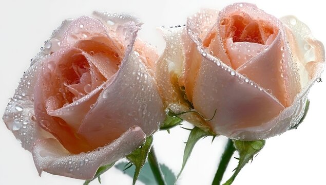 Pink roses covered in water droplets, rain