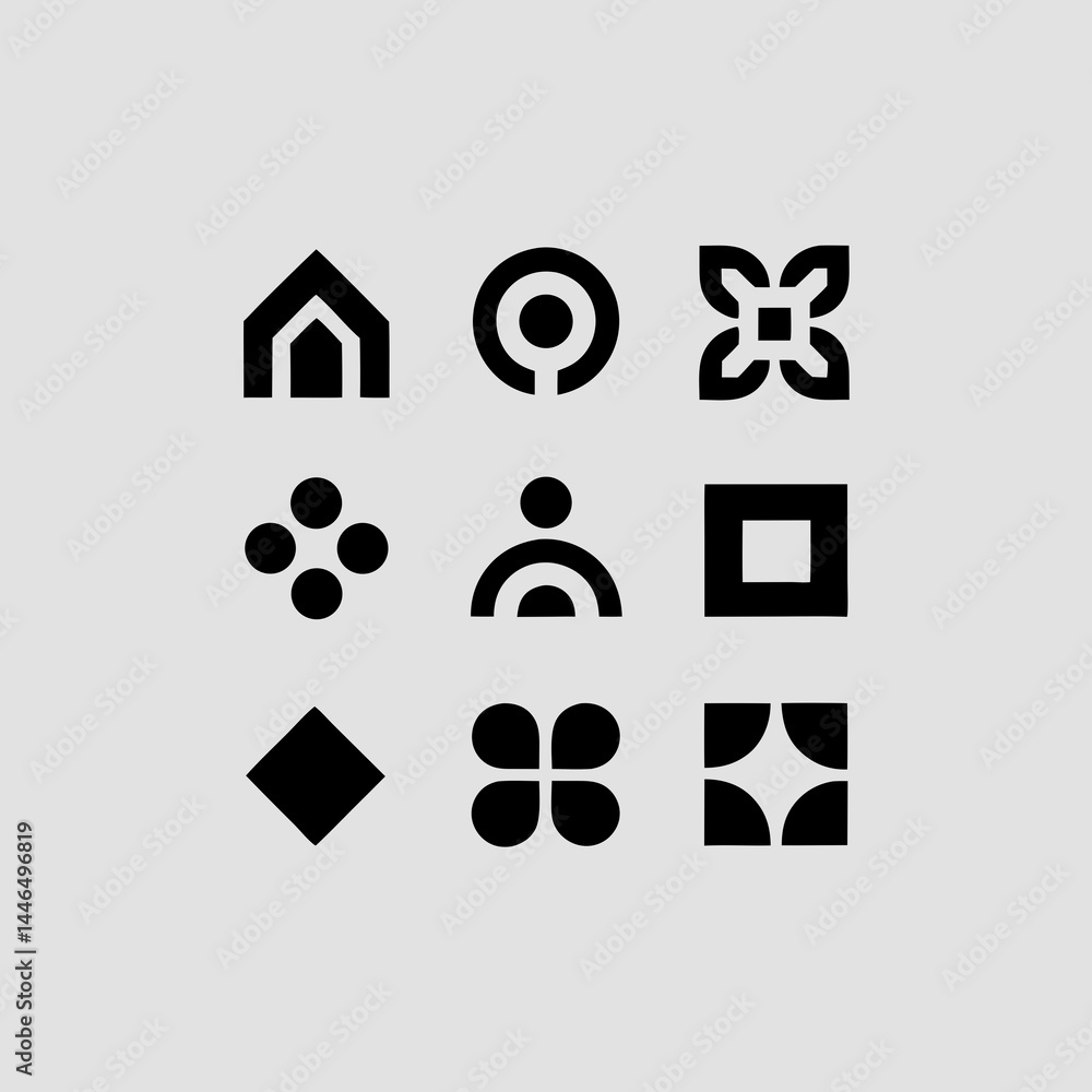 Poster geometric shape icons set perfect for branding design and logo creation