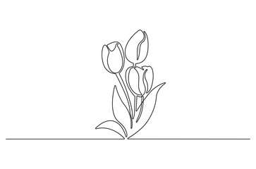 Continuous one line drawing of Tulip. Single line drawing illustration of Flower tulip. Minimalist tulip flower concept vector art. Doodle line illustration