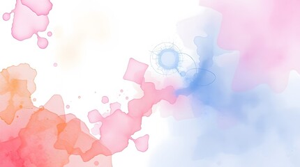 Abstract watercolor background with soft pink, orange, and blue hues. Dreamy, ethereal mood.