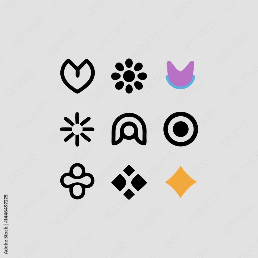 Poster stylish abstract icons set perfect for branding logo design and ui design projects