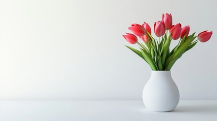 Obraz premium Elegant Red Tulips in a White Vase: A Minimalist Still Life