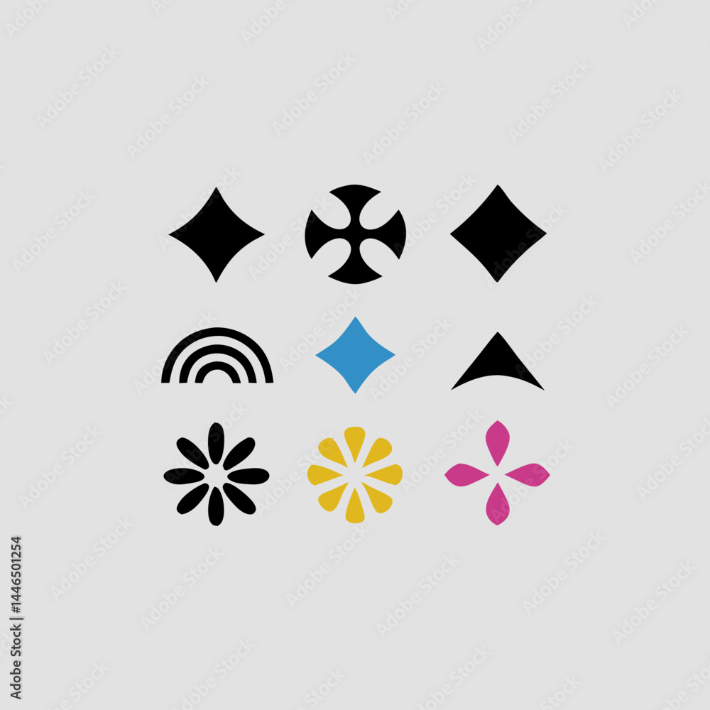 Poster a collection of simple geometric shapes icons for branding and logo design