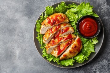 Grilled Chicken Breast with Sweet and Sour Sauce on Lettuce