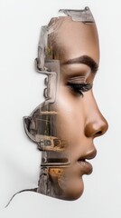 Futuristic Silhouette Blending Human and Technology with Double Exposure Effect Representing Innovation in Business