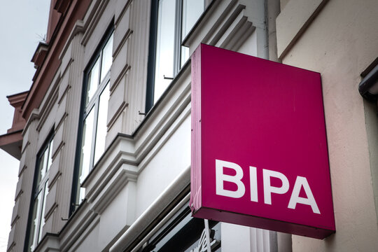 GRAZ, AUSTRIA - DECEMBER 17, 2024: Bipa logo on one of their shops in the center of Graz. Bipa is an Austrian chain of retail stores selling cosmetics, healthcare items, household products & perfumes.