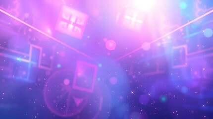 Abstract purple and pink glowing background with bokeh lights and geometric shapes. Dreamy, magical, and futuristic mood. Ideal for presentations, websites, and digital art.