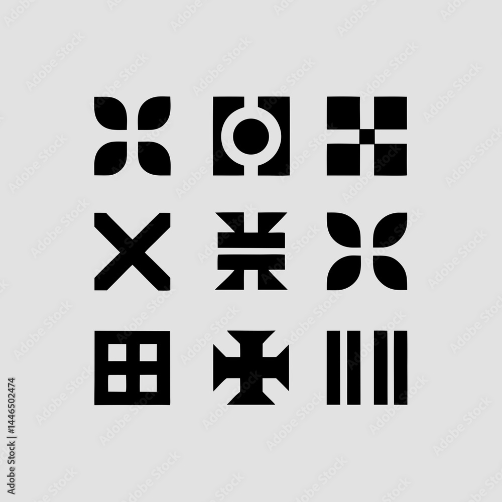 Poster geometric design elements: a set of scalable black and white icons for branding and logos
