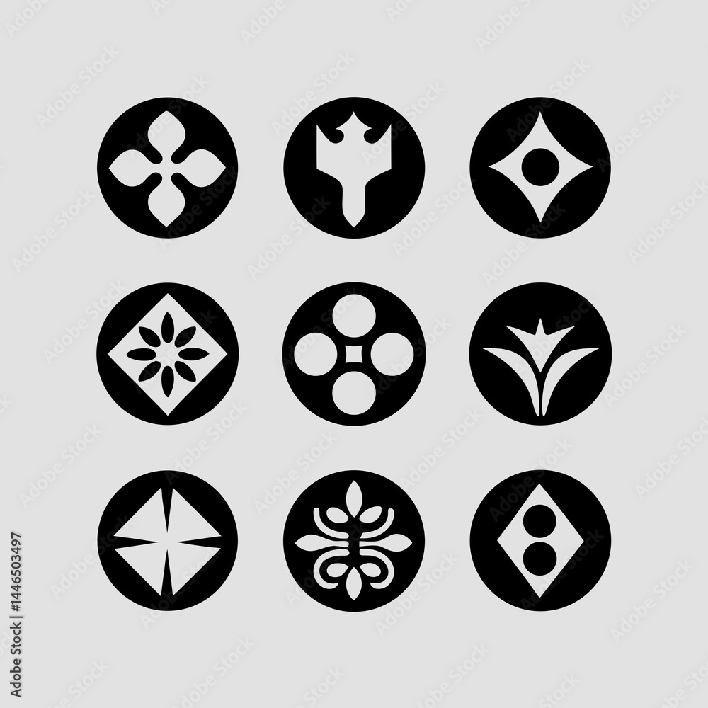 Poster nine unique circular logo design elements perfect for branding and identity projects