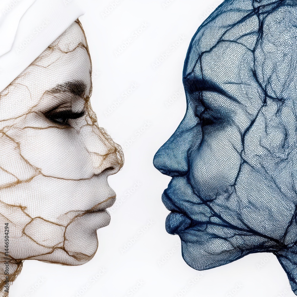 Poster artistic double exposure of human faces with abstract textures and tones representing business and t