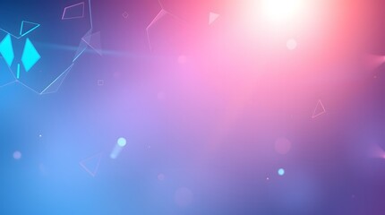 Abstract pink and blue gradient background with geometric shapes and bokeh lights.