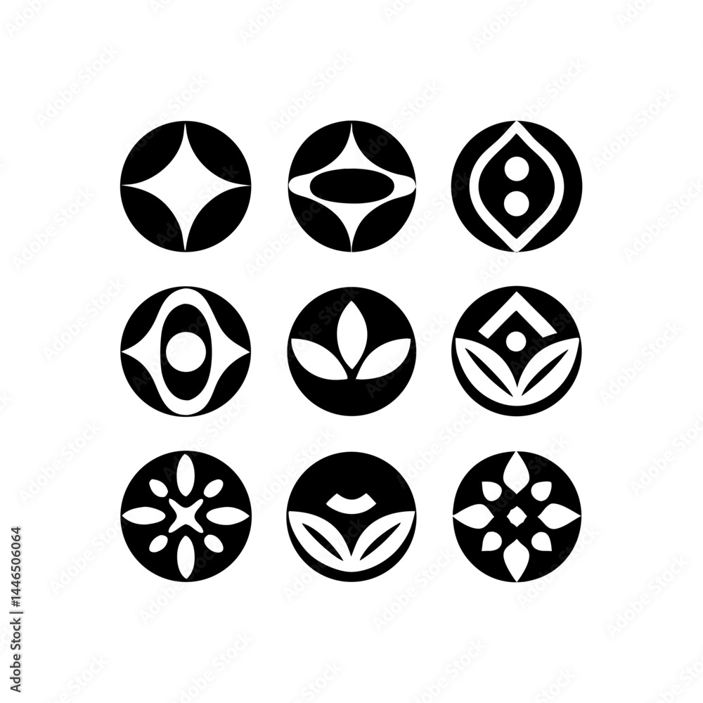 Poster nine abstract circular design elements perfect for logo branding and icon creation