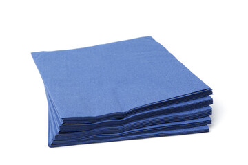 Many blue paper handkerchiefs isolated on white