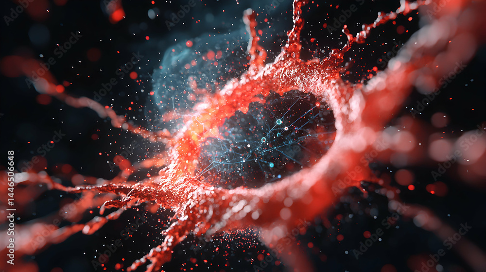 Poster an abstract image of a red swirling shape. it could be used for science related topics. it could sym