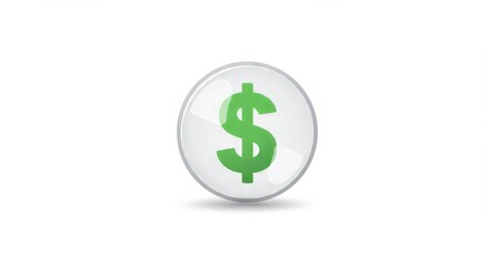Obraz premium Green dollar sign icon inside a glossy white circle isolated on background