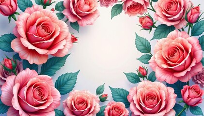 Intricate, repeating rose blooms in watercolor style , summer, floral pattern, design