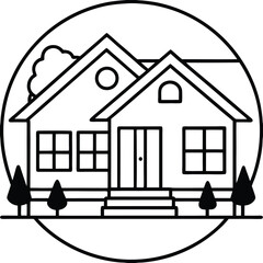 Isolated Black Vector suburban home With White Background