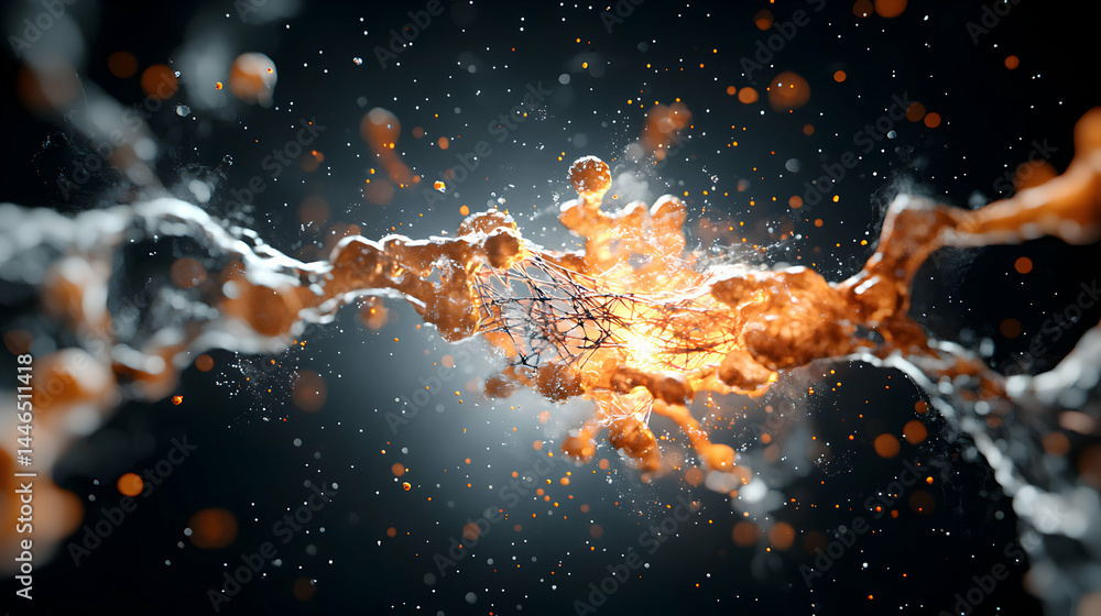 Poster abstract macro image of a cellular structure with glowing effects. use for scientific illustrations 