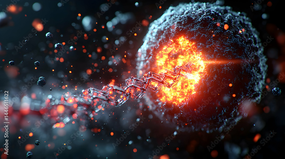 Poster abstract digital art depicting a fiery explosion or energy source. it may represent a technological 
