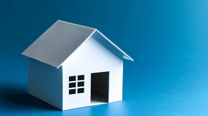 White Paper House Model on Blue Background for Creative Projects