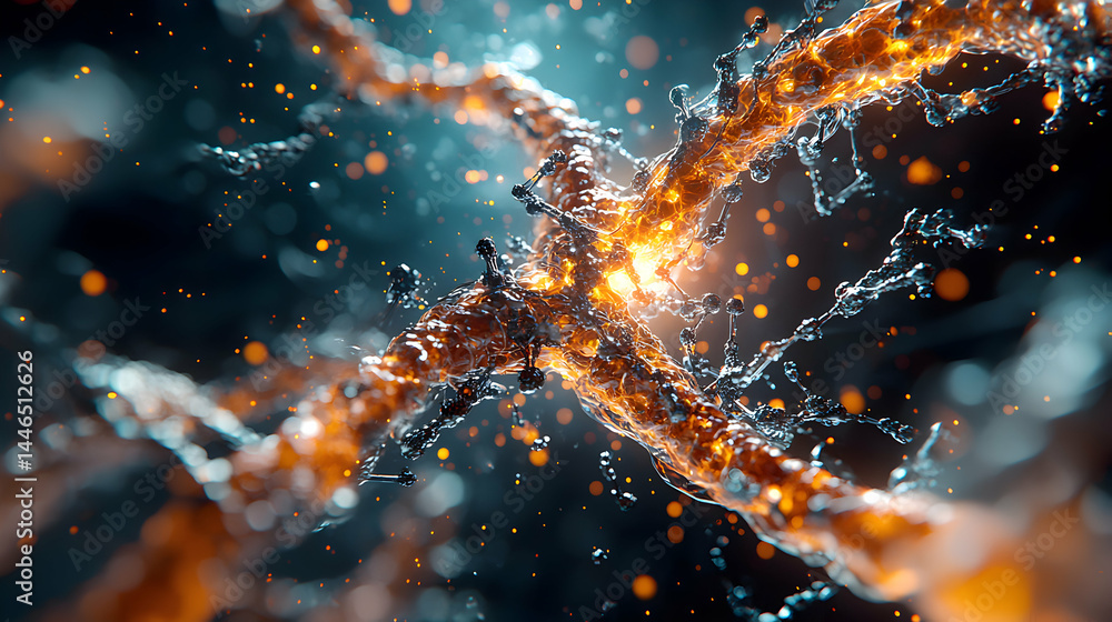 Poster an abstract depiction of energy flow or cellular structures. great for scientific illustrations or d