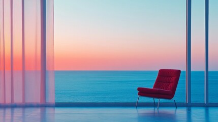 Fototapeta premium Coastal Modern Living Room with Sunset View room background