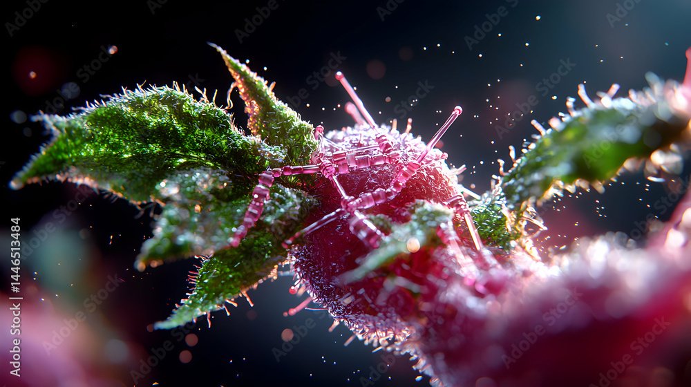 Poster an artistic macro view reveals a complex structure suggesting biological processes. potentially repr