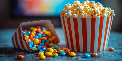 Colorful popcorn and candy display for a fun snack experience
