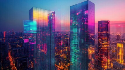 Fototapeta premium Neon Cityscape: A Vibrant Night in the Metropolis