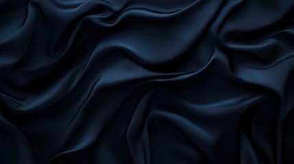 Obraz premium Deep navy blue silk fabric drapes in soft, flowing waves. Detailed folds and ripples showcase luxurious texture