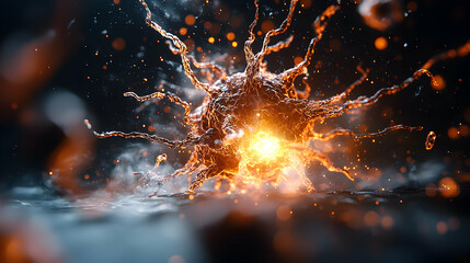 An abstract image of a neuron with glowing energy. Excellent for scientific illustration or promotional material related to the brain or technology.