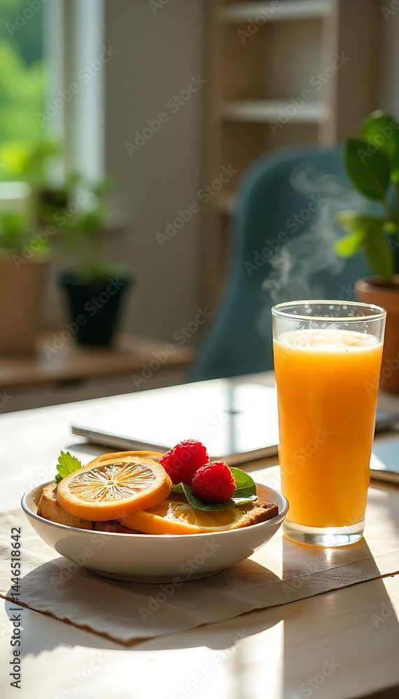 Poster generative ai image showcasing a healthy breakfast scene in soft focus